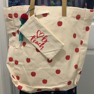 2/$30🔥NWOT Eccolo Canvas Pompom Reusable Shopping Tote with Pouch